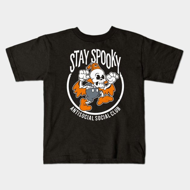 Stay Spooky - Antisocial Social Club - Creepy Cute Rubberhose Skeleton Kids T-Shirt by Nemons